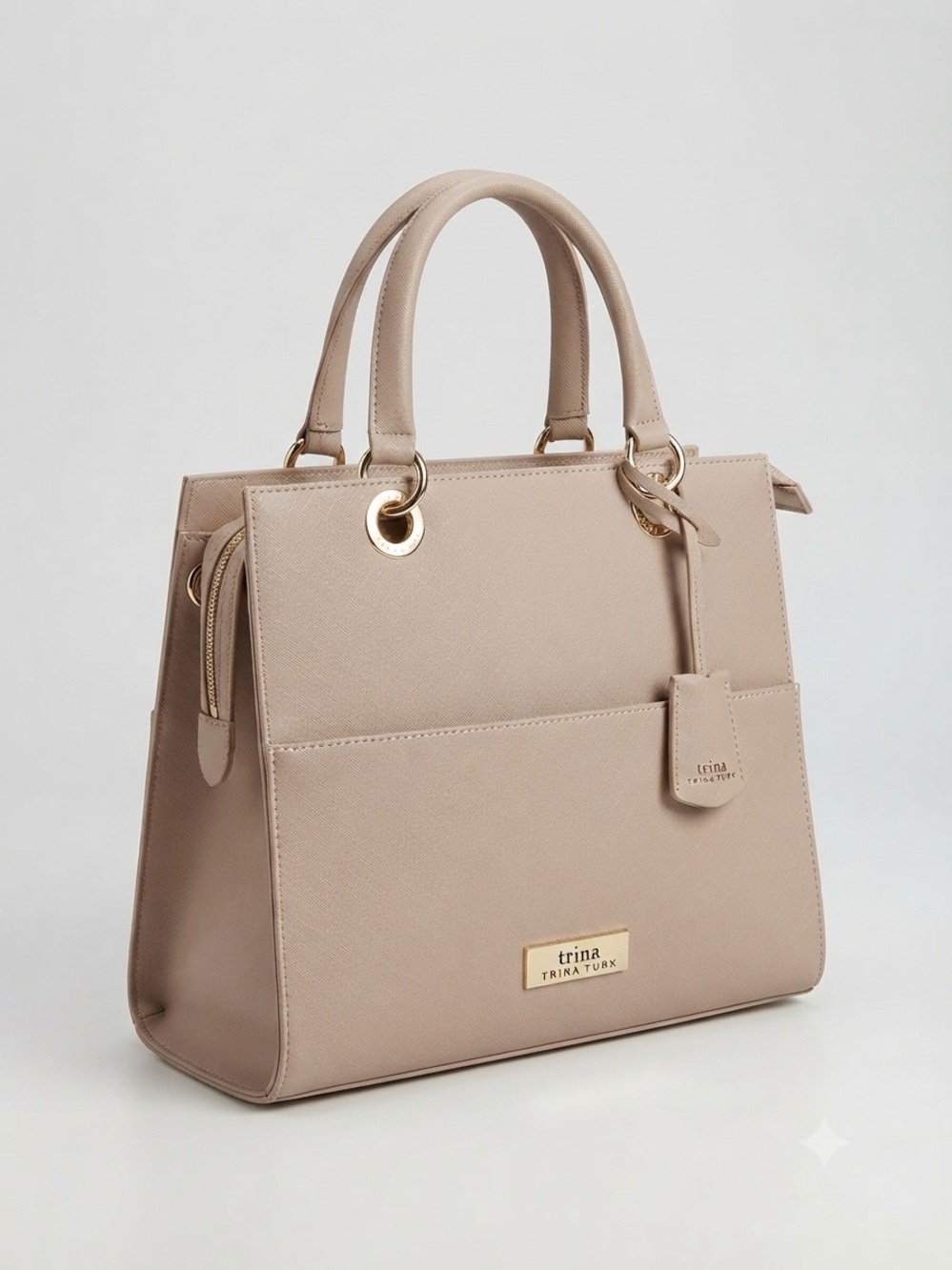 Trina Turk Taupe/Beige Structured Satchel with Gold Hardware